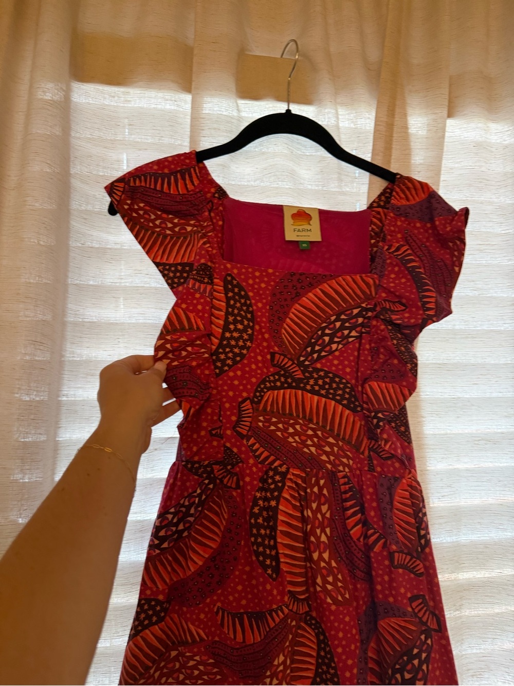 FARM Rio Red Printed Maxi Dress with Black Leaf Motif - Picture 2 of 2